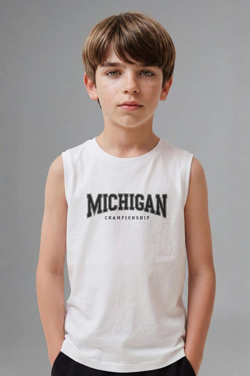 DeFacto Boy Crew Neck Slogan Print Tank Top - Image 1