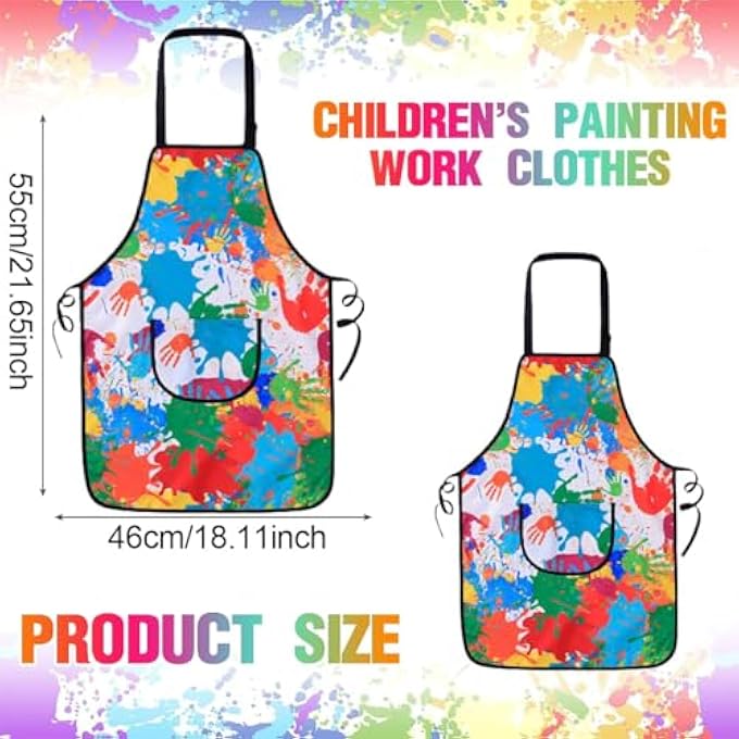 Mumoo Bear Kids Painting Aprons Set, Toddler Painting Apron with Pocket and 2 Sleeves, Adjustable Waterproof Children Artist Apron, Age 3-6 Years Boy and Girl for Craft, Eating, Cooking, Drawing - Image 3