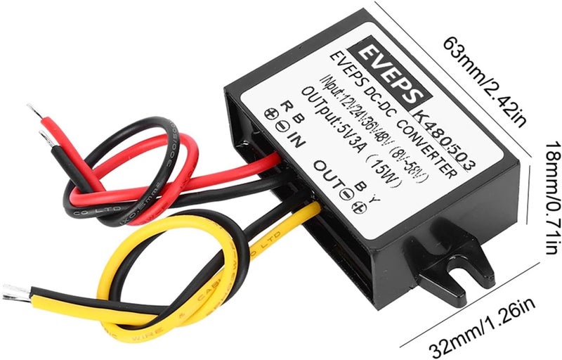 أكوزون محول الجهد المستمر، محول DC-DC 12V/24V/36V/48V إلى 5V 3A وحدة تحويل خفض الجهد لمصدر الطاقة - Image 2