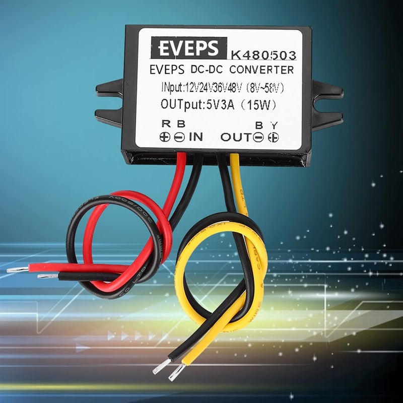أكوزون محول الجهد المستمر، محول DC-DC 12V/24V/36V/48V إلى 5V 3A وحدة تحويل خفض الجهد لمصدر الطاقة - Image 5