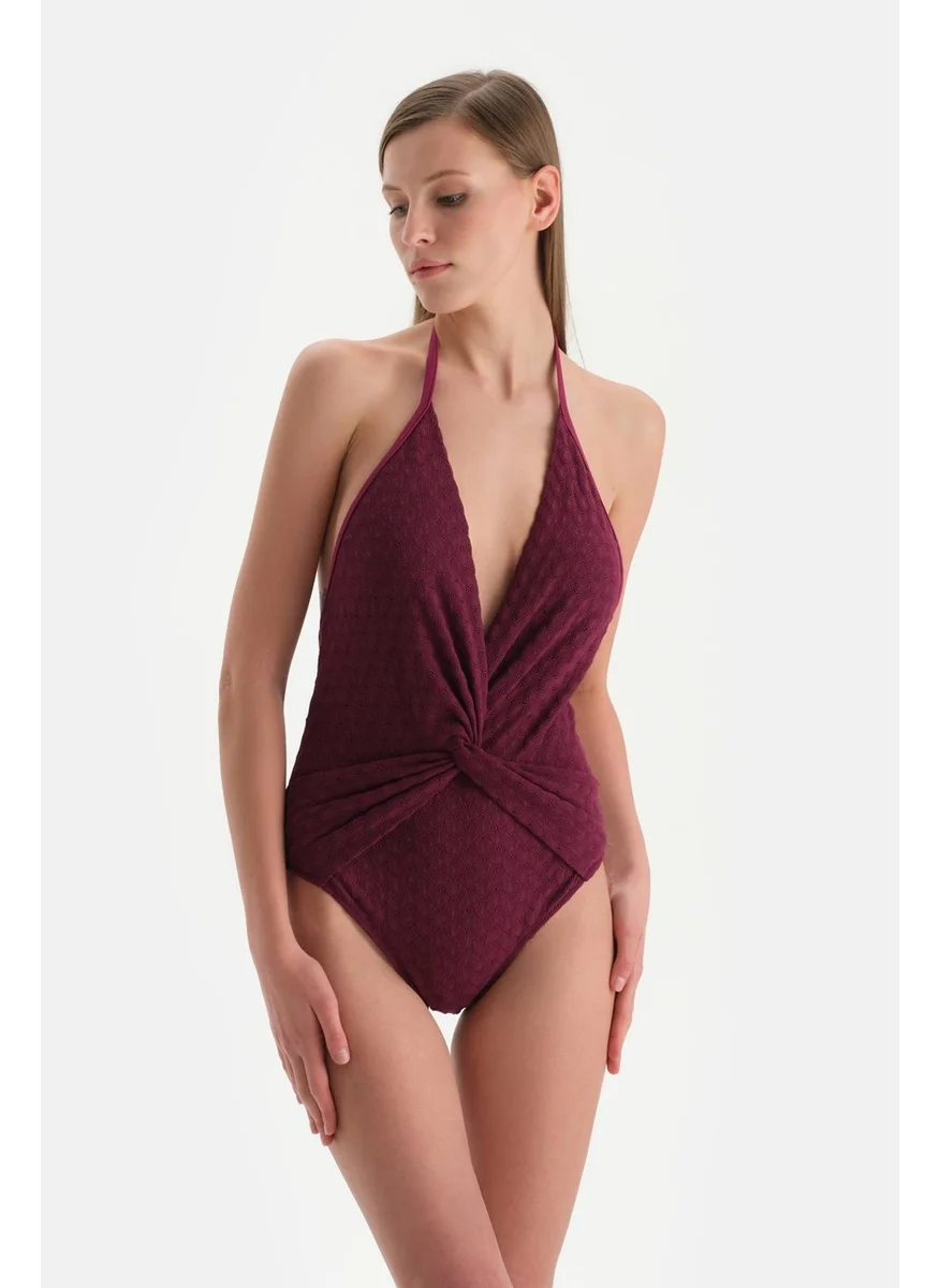 داجي Burgundy Halterneck Swimsuit