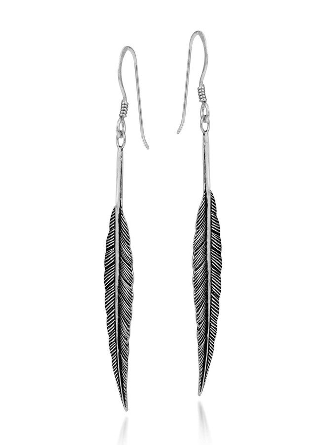 ايرافيدا أقراط متدلية من الفضة الإسترليني عيار 925 بتصميم ريشة بوهيمية أنيقة من إيرافيدا | أقراط بوهيمية أنيقة للنساء | أقراط من الفضة الإسترليني بتصميم ريشة - Image 2