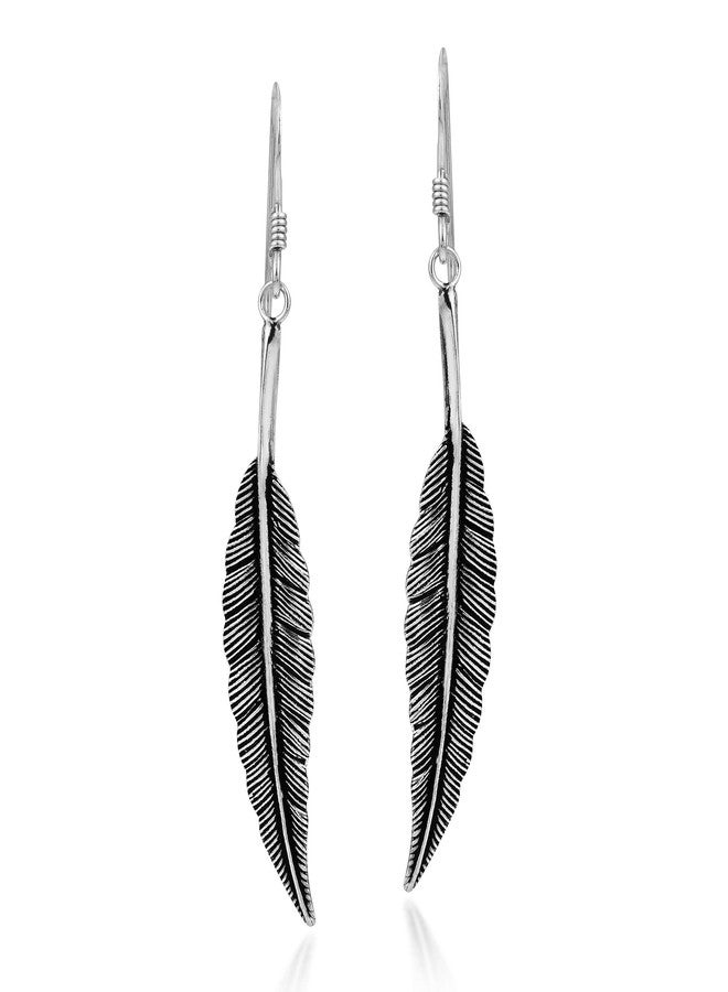 ايرافيدا أقراط متدلية من الفضة الإسترليني عيار 925 بتصميم ريشة بوهيمية أنيقة من إيرافيدا | أقراط بوهيمية أنيقة للنساء | أقراط من الفضة الإسترليني بتصميم ريشة - Image 1