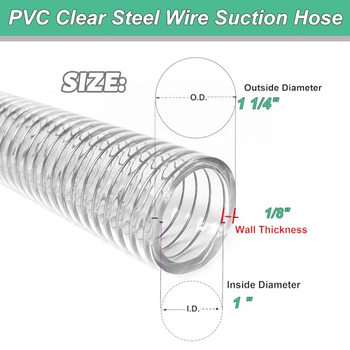 Geowaky 1"id-10ft PVC Reinforced Tubing Steel Wire Suction Flexible Hose Vinyl Tubing Heavy Duty PVC Vacuum Hose Drain Fuel Oil Gas Water for Marine Bilge Pump Pond Spa - Image 2