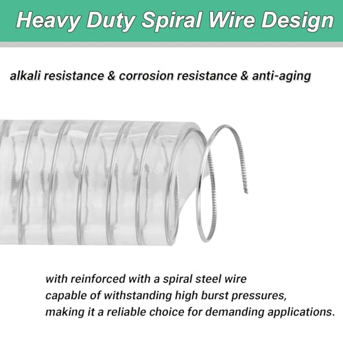 Geowaky 1"id-10ft PVC Reinforced Tubing Steel Wire Suction Flexible Hose Vinyl Tubing Heavy Duty PVC Vacuum Hose Drain Fuel Oil Gas Water for Marine Bilge Pump Pond Spa - Image 4