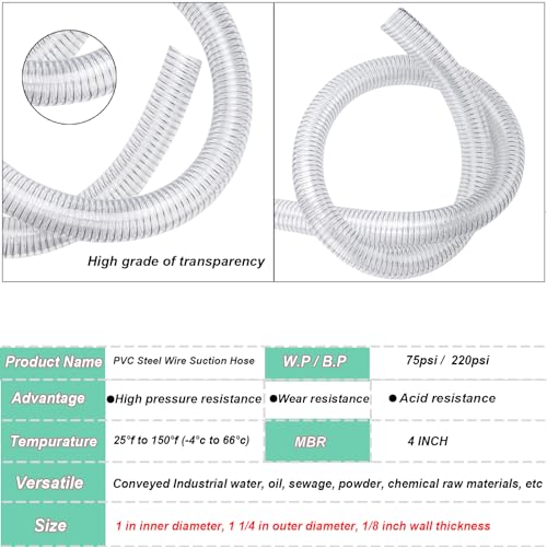 Geowaky 1"id-10ft PVC Reinforced Tubing Steel Wire Suction Flexible Hose Vinyl Tubing Heavy Duty PVC Vacuum Hose Drain Fuel Oil Gas Water for Marine Bilge Pump Pond Spa - Image 5