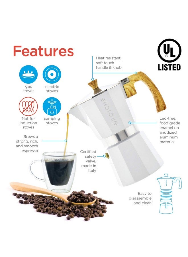 GROSCHE White Milano Stovetop Espresso Maker, 6 cup - Image 3
