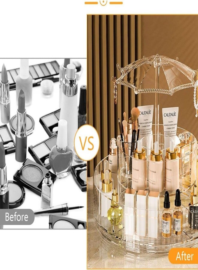 Dangfly 360° Rotating Umbrella Makeup Organizer - 2-Tier Adjustable Skincare Carousel, Large Capacity Cosmetic Rack, Spinning Vanity Holder for Perfumes, Lipsticks & Toiletries, Dust-Proof Cover - Image 4