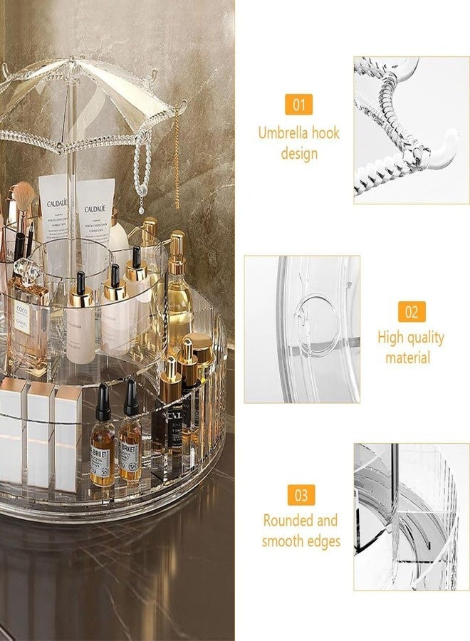 Dangfly 360° Rotating Umbrella Makeup Organizer - 2-Tier Adjustable Skincare Carousel, Large Capacity Cosmetic Rack, Spinning Vanity Holder for Perfumes, Lipsticks & Toiletries, Dust-Proof Cover - Image 3