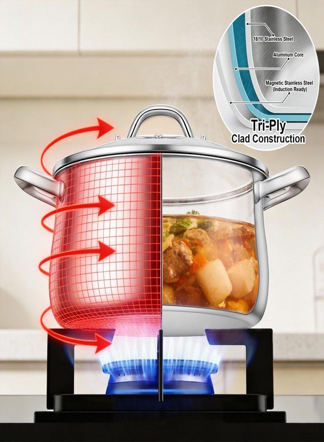 Tifanso 8QT Tri-Ply Stainless Steel Induction Stock Pot with Lid - Image 3