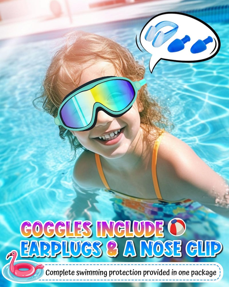 Rantizon Kids Swim Goggles 2 Pack, Wide View Swimming Goggles for Child 3-15, Anti Fog&UV No Leaking Goggles for Boys Girls - Image 2