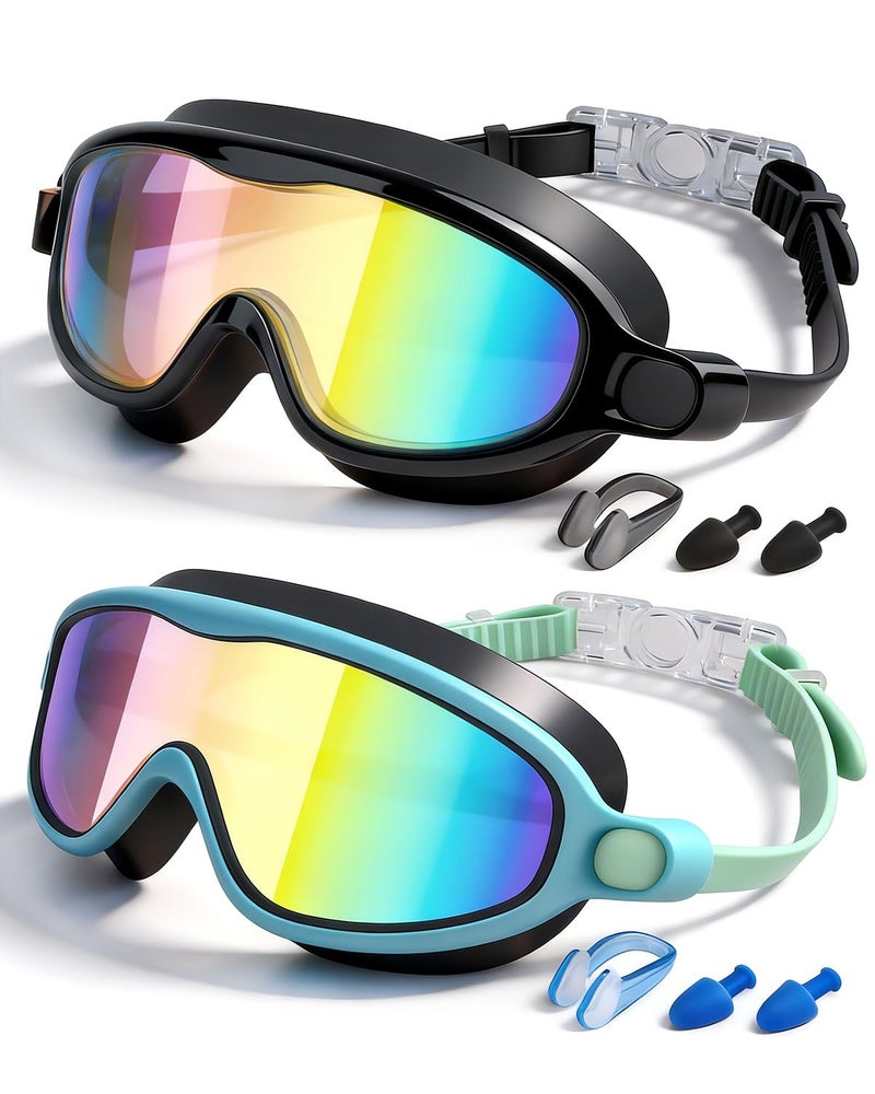 Rantizon Kids Swim Goggles 2 Pack, Wide View Swimming Goggles for Child 3-15, Anti Fog&UV No Leaking Goggles for Boys Girls - Image 1