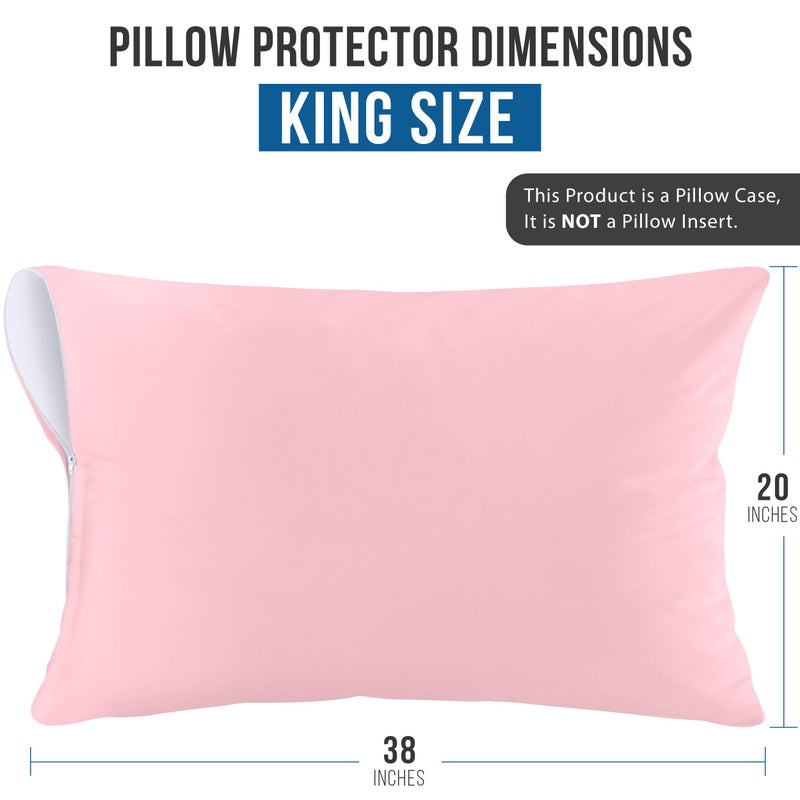 Utopia Bedding Waterproof Pillow Protectors Zippered (2 Pack, Pink) King Size, Zippered Pillowcases, Bed Bug Proof Pillow Encasement Covers 20 x 38 Inches - Image 3