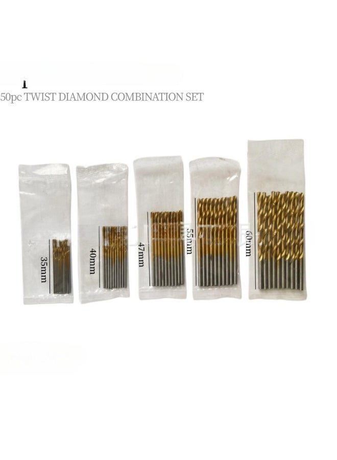 Titanium Coated HSS Drill Bit Set 50 Pieces - Multi-functional Power Tool Accessories for DIY and Home Projects, Bag Packed 