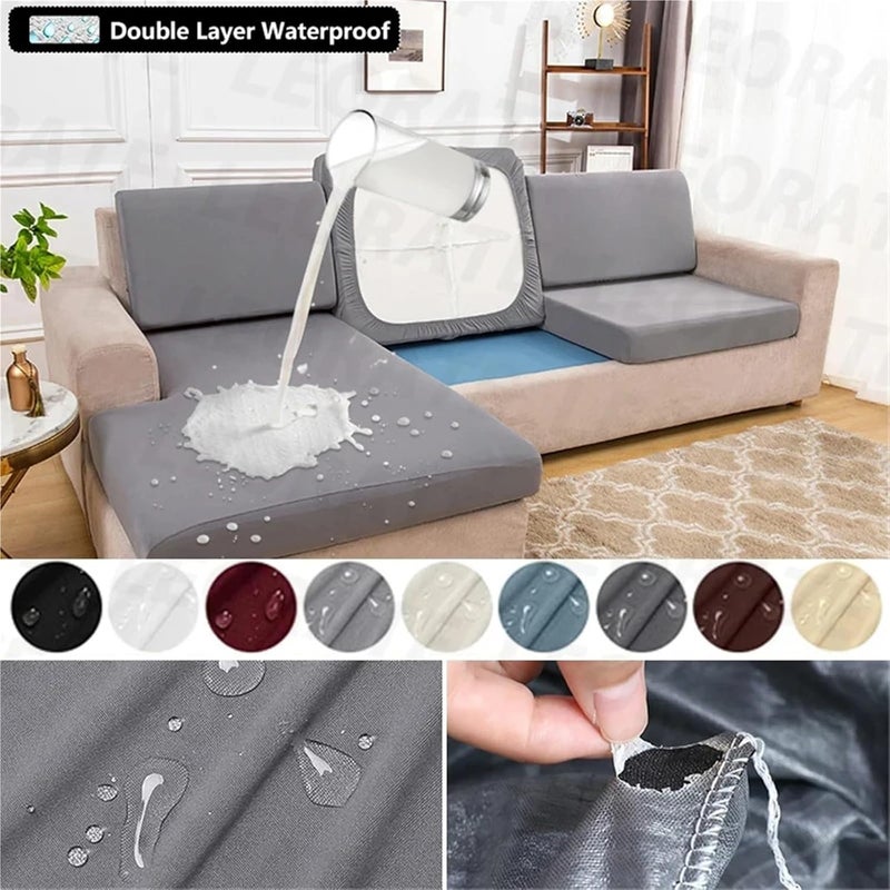 Couch Cushion Cover 2 Pcs Waterproof Sofa Cushion Covers Cover for Living Room Silky Seat Soft Stretch Couch Slipcover Furniture Protector(Blue,Nomal Size XL) - Image 2