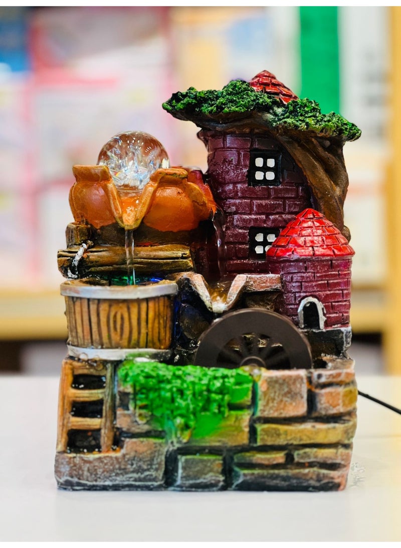 نافورة مياه داخلية للطاولة مع إضاءة LED، تصميم كرة دوّارة، شلال ديكوري للمكتب والمنزل والاسترخاء