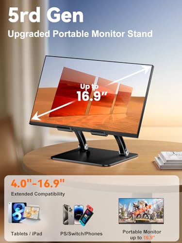 tounee Tablet Holder Stand Dual Rod Adjustable Aluminum Desktop Stand Compatible with 47169 iPads Surface Tablets Portable Monitor Kindle and More Black - Image 3