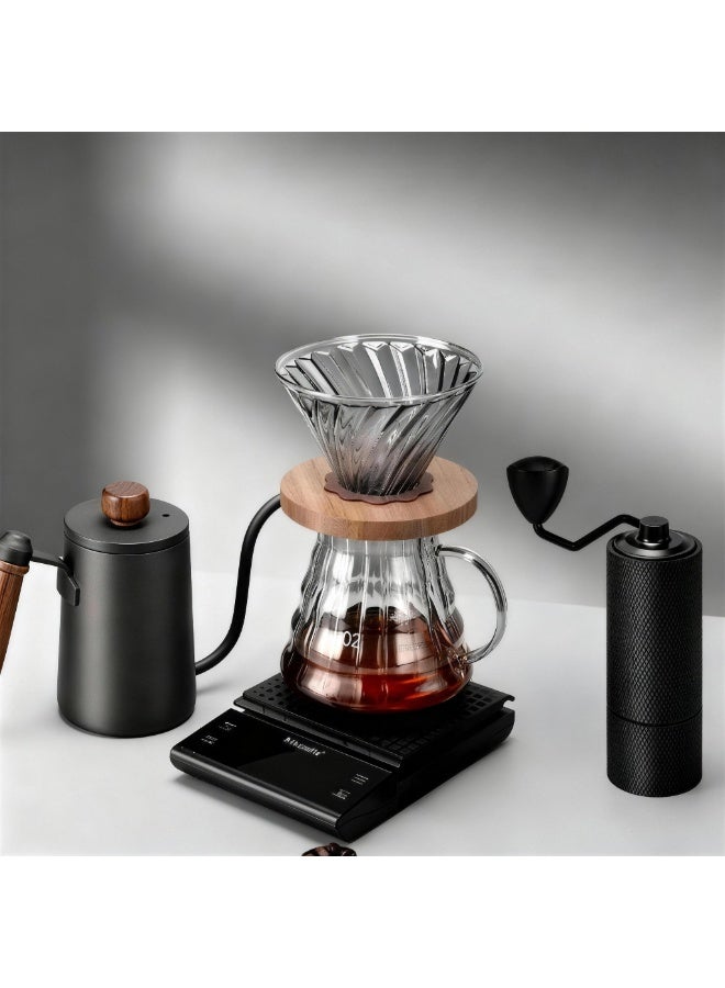 ROOMTONE Manual Coffee Grinder Set, Food-Grade Stainless Steel Coffee Bean Heptagonal Conical Burr Grinder, High-Precision Double-Bearing Positioning, Black - Image 2