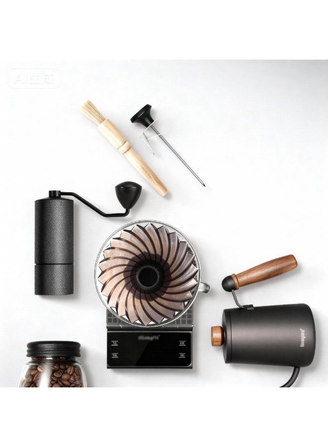 ROOMTONE Manual Coffee Grinder Set, Food-Grade Stainless Steel Coffee Bean Heptagonal Conical Burr Grinder, High-Precision Double-Bearing Positioning, Black - Image 1