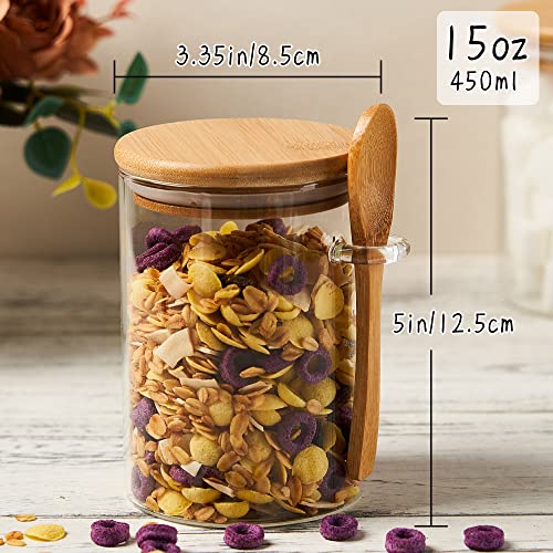 OneDream Glass Sugar Container with Spoon - 2 Pack 15oz Glass Jars with Bamboo Lid and Spoon, Bamboo Lid Storage Jar Canister for Coffee Beans, Spice, Brown Sugar, Tea, Flour, Nuts, Candy, Salts and More - Image 2