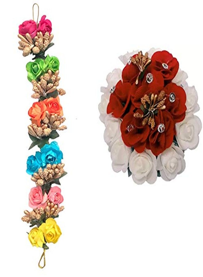 Arooman™ Full Juda Bun Hair Flower Gajra and gajra Combo for Wedding and Party (MultiColor) - Image 1