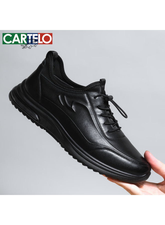 Cartelo First Layer Cowhide Lightweight Sports Casual Business Leather Shoes Men Soft Sole Soft Surface Kg05 Black Size 40 - Image 1
