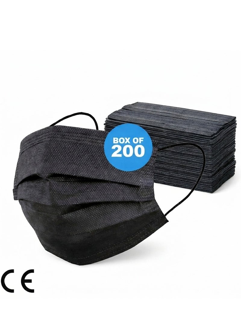 4 Boxes of Black Disposable Masks (Total 200 Masks) - Image 1