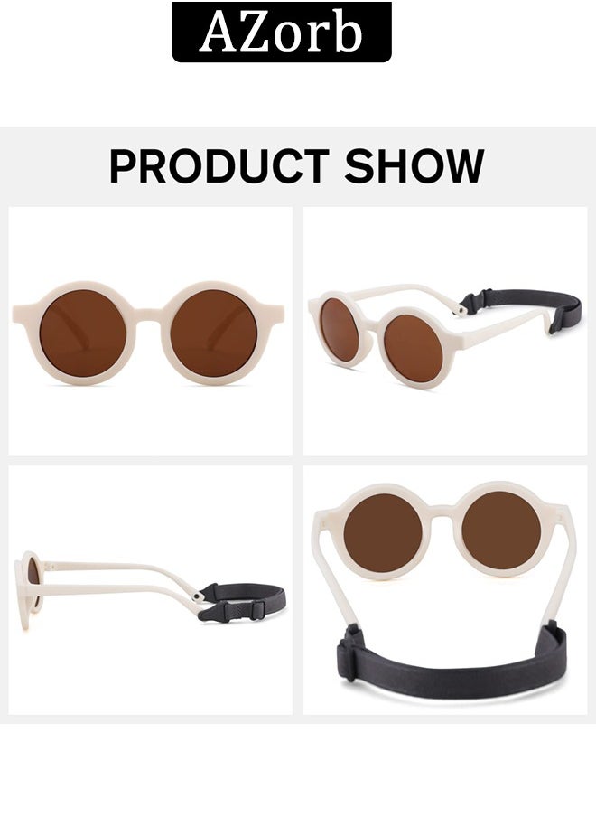 AZorb Baby Sunglasses Polarized with Adjustable Strap Round Flexible Rubber Shades Babies Sun Glasses for Kids Toddler Newborn Infant Boys Girls Age 0-3 White  - Image 3