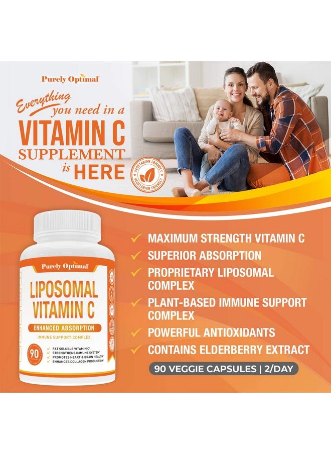 Purely Optimal - Premium Liposomal Vitamin C Supplement High Absorption Fat Soluble Ascorbic Acid Vitamin C 1000Mg For Immune Support Collagen & Immune System Booster Non Gmo 90 Capsules - Image 1