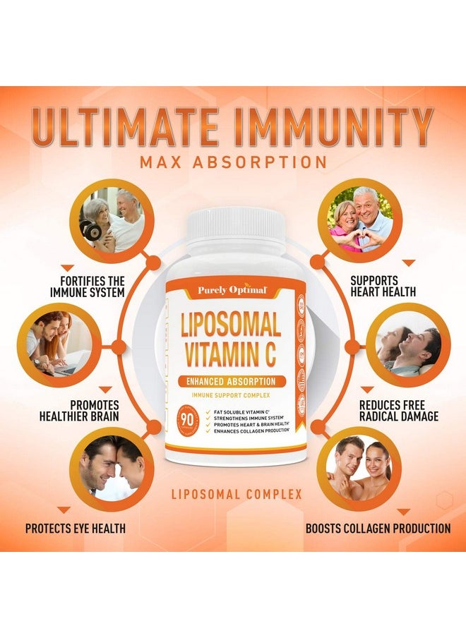 Purely Optimal - Premium Liposomal Vitamin C Supplement High Absorption Fat Soluble Ascorbic Acid Vitamin C 1000Mg For Immune Support Collagen & Immune System Booster Non Gmo 90 Capsules - Image 1