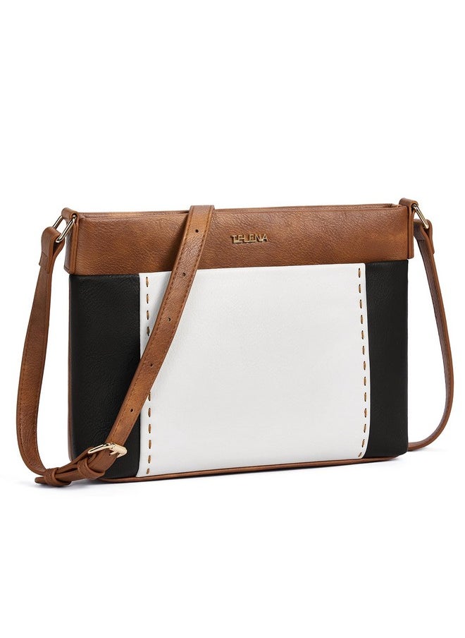 Telena Crossbody Purses For Women Leather Crossbody Bags Shoulder Handbags With Adjustable Strap Brown With White And Black  - Image 1