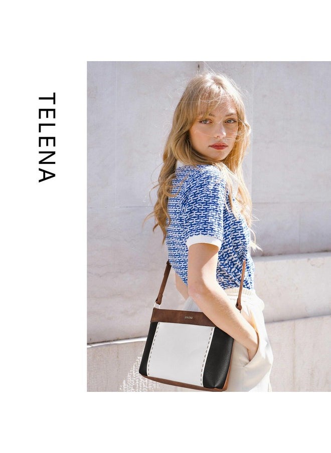 Telena Crossbody Purses For Women Leather Crossbody Bags Shoulder Handbags With Adjustable Strap Brown With White And Black  - Image 2