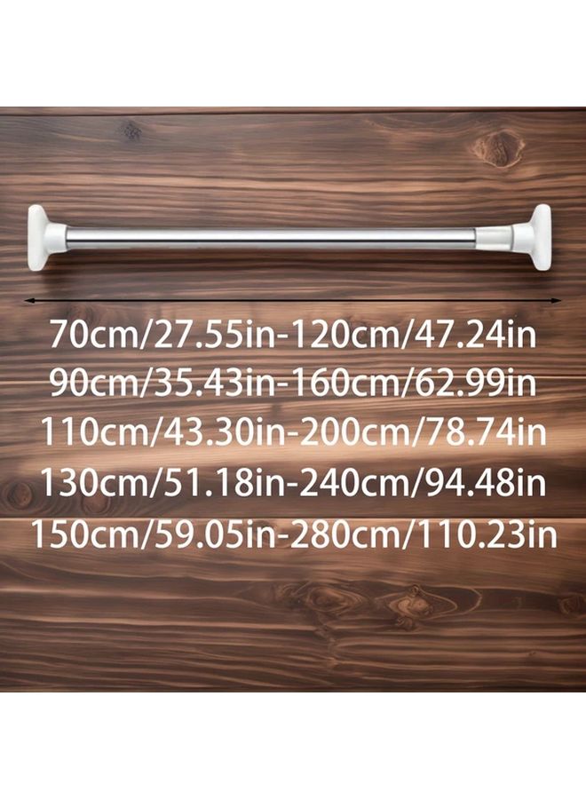 1PC Stainless Steel Rectangular Head Telescopic Shower Curtain Rod 130cm 240cm No Drill Retractable Pole Built In Spring Heavy Loading Bathroom Curtain Rail Drying Rack Bar Window Blinds Track Roman Roller Holder Wardrobe Support Space Saving Sleek Metal Rod Durable Construction Rust Resistant Material Adjustable Track Home Organizer Small Space Solution Foldable - Image 4