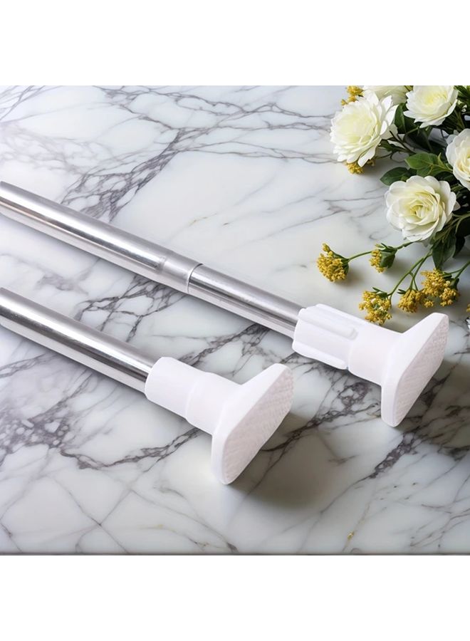 1PC Stainless Steel Rectangular Head Telescopic Shower Curtain Rod 130cm 240cm No Drill Retractable Pole Built In Spring Heavy Loading Bathroom Curtain Rail Drying Rack Bar Window Blinds Track Roman Roller Holder Wardrobe Support Space Saving Sleek Metal Rod Durable Construction Rust Resistant Material Adjustable Track Home Organizer Small Space Solution Foldable - Image 1