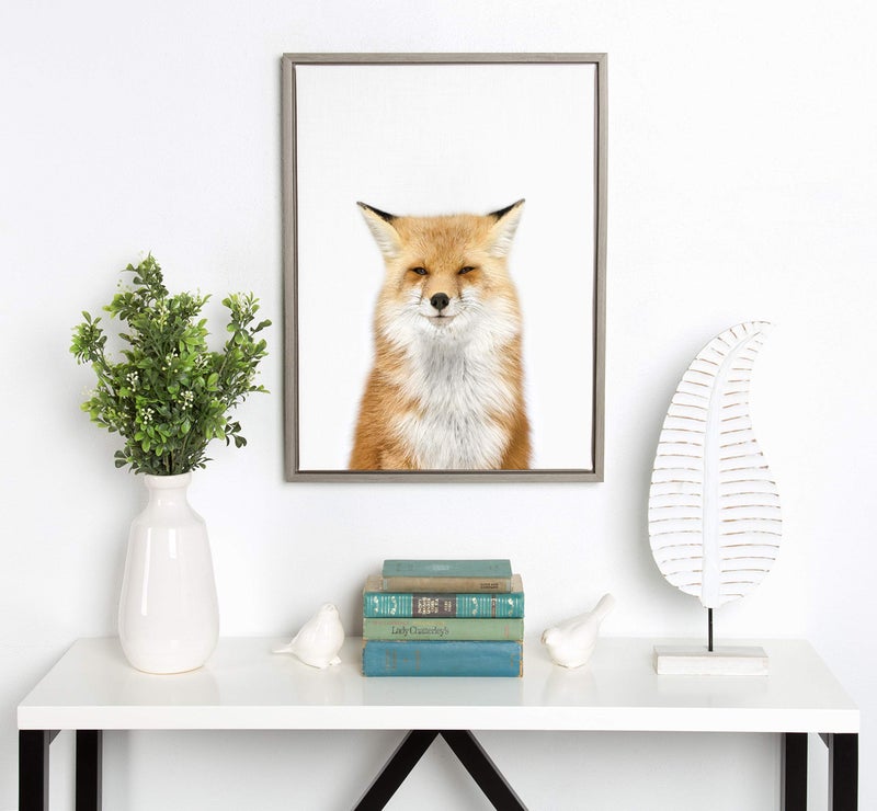 Kate and Laurel Sylvie Studio Fox Animal Print Portrait Framed Canvas Wall Art by Amy Peterson, 18x24 Gray - Image 4