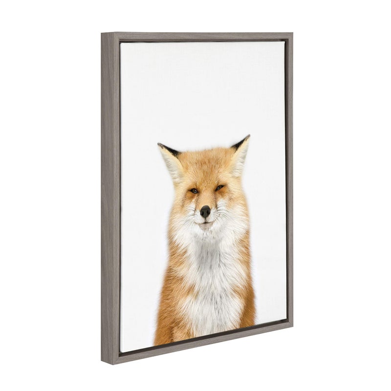 Kate and Laurel Sylvie Studio Fox Animal Print Portrait Framed Canvas Wall Art by Amy Peterson, 18x24 Gray - Image 2