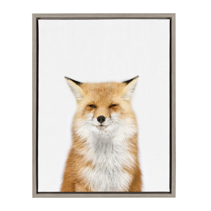 Kate and Laurel Sylvie Studio Fox Animal Print Portrait Framed Canvas Wall Art by Amy Peterson, 18x24 Gray - Image 1