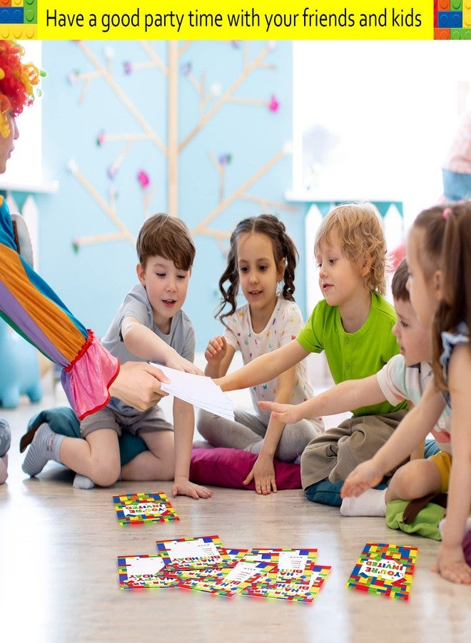 Nezyo 60 Pieces 30 Pack Birthday Party Invitations with Envelopes Bulk Colorful Building Block Party Invitation Kids Stacking Bricks Invite Card Set for Girls Boy Decorations Supplies (Building Block) - Image 4