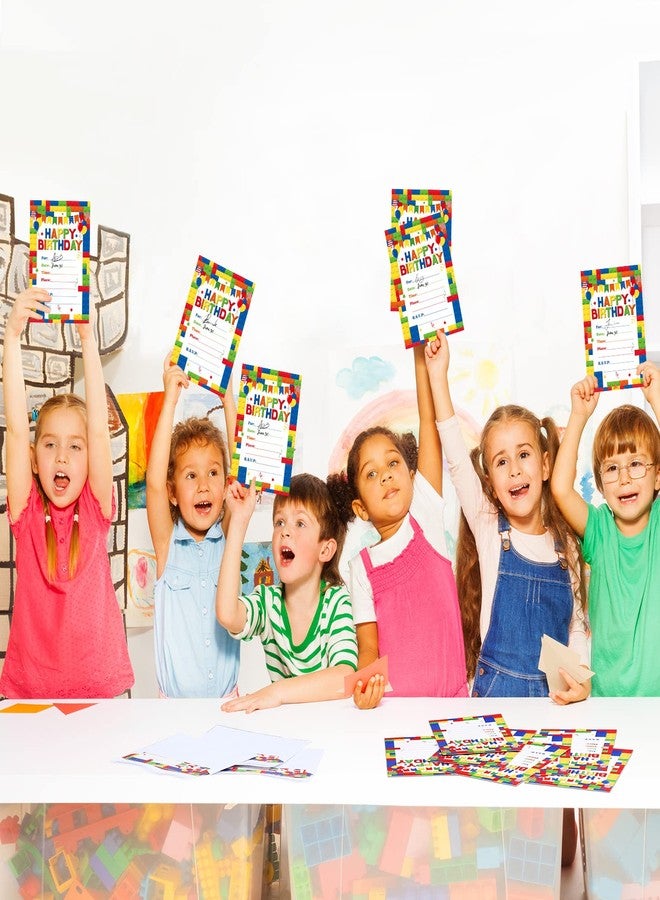 Nezyo 60 Pieces 30 Pack Birthday Party Invitations with Envelopes Bulk Colorful Building Block Party Invitation Kids Stacking Bricks Invite Card Set for Girls Boy Decorations Supplies (Building Block) - Image 5