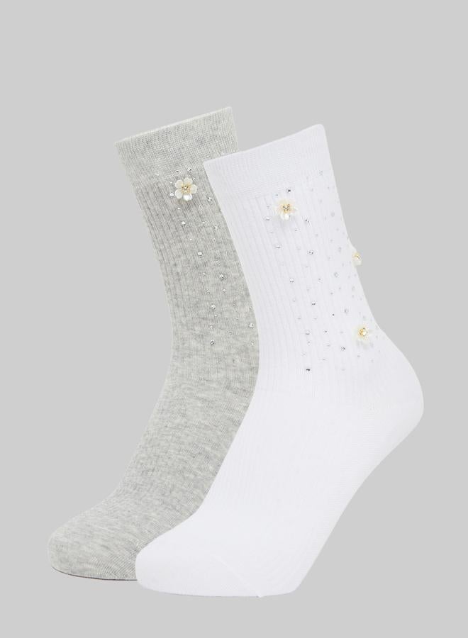 Styli Pack of 2 - Embellished Crew Socks - Image 1