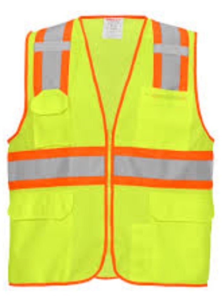KNP KNP XXL Reflective Safety Jacket with 4 Pockets Green Mesh is designed to provide maximum visibility and safety for workers in various environments.  - Image 1