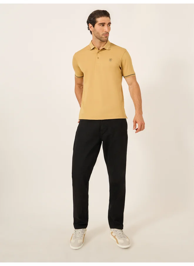 فورت كولينز Fort Collins Men Mustard Tipped Short Sleeve Polo T-Shirt