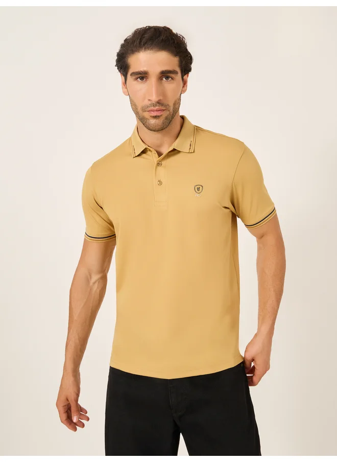 فورت كولينز Fort Collins Men Mustard Tipped Short Sleeve Polo T-Shirt