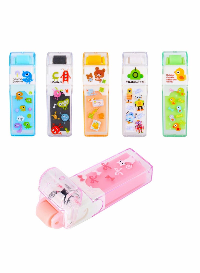 KASTWAVE Cute Pencil Erasers for Kids,6 Colors, White, Black, Blue, Green, Pink, Orange, Fun Party Favor & School Supplies, Kawaii Drawing Eraser for Boys and Girls 6 Count - Image 1