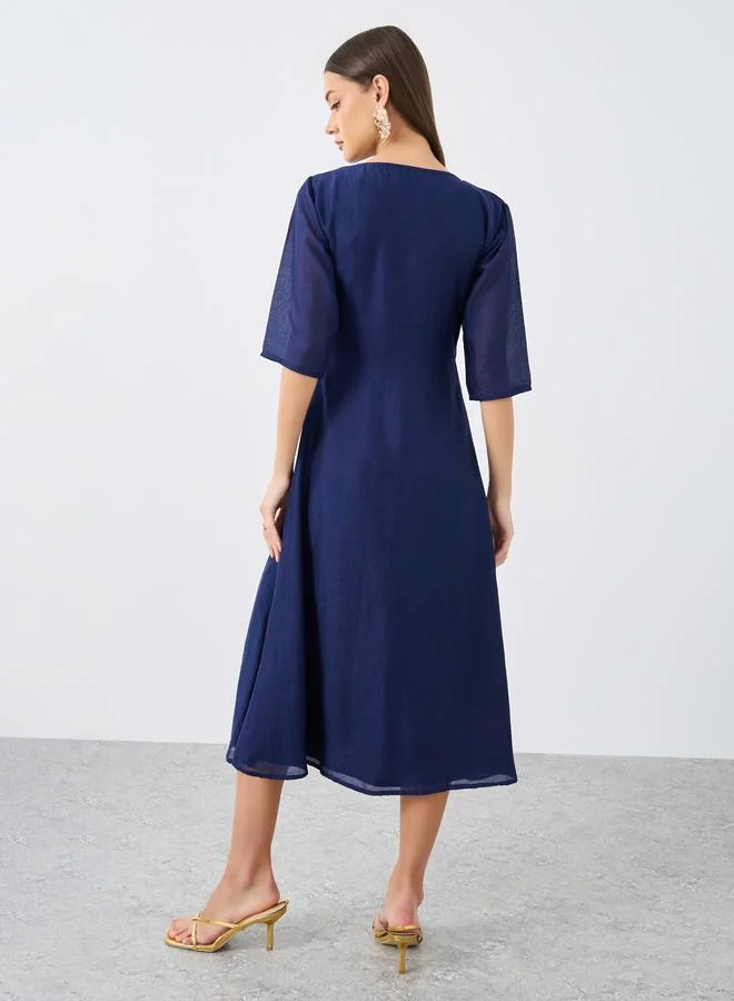 Maxim Creation Maxim Creation V Neck Midi Dress with Zip Closure