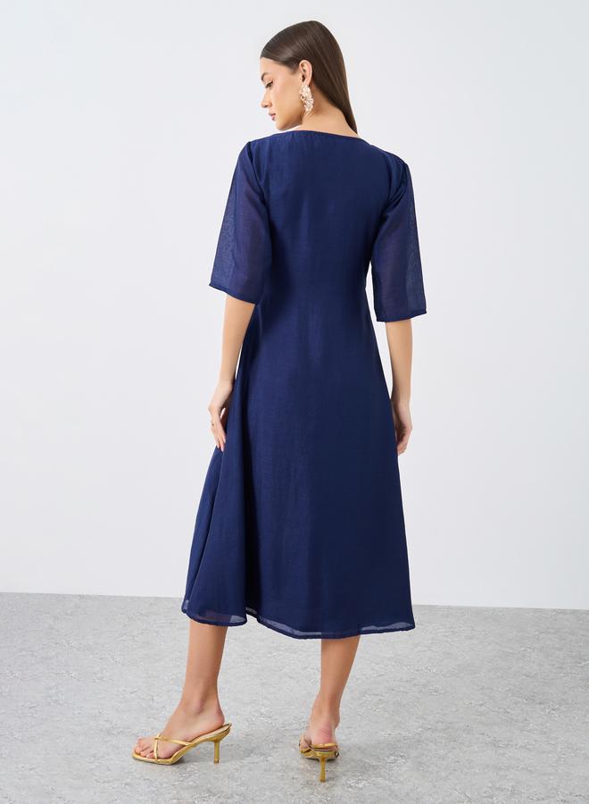 Maxim Creation V Neck Midi Dress with Zip Closure - Image 5