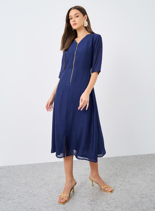 Maxim Creation V Neck Midi Dress with Zip Closure - Image 2
