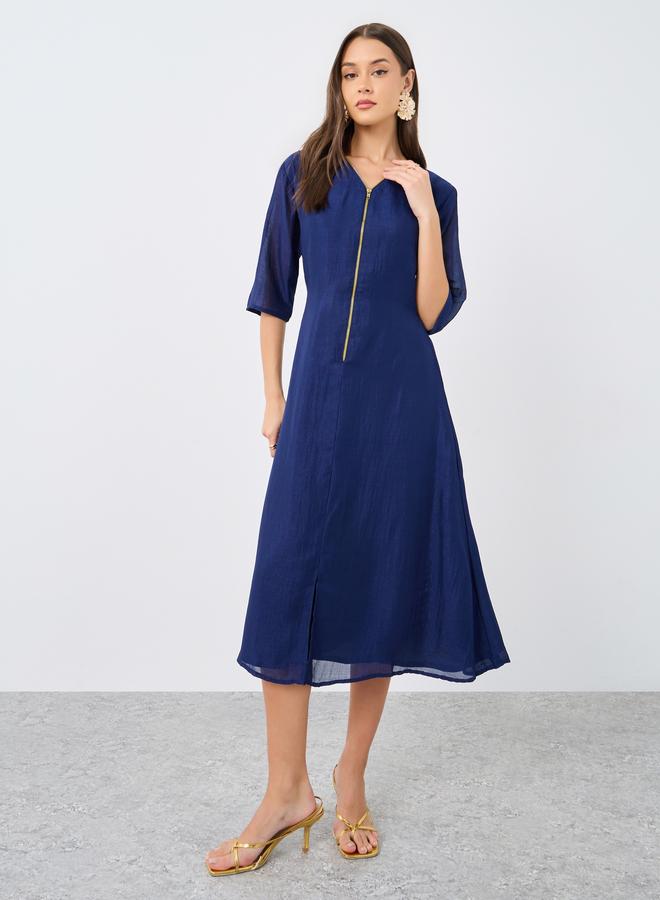 Maxim Creation V Neck Midi Dress with Zip Closure - Image 3