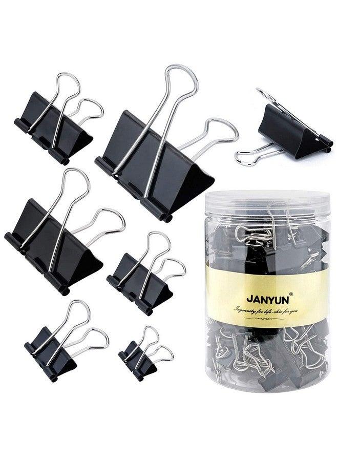 JANYUN 150Pcs Large Binder Clips 6 Assorted Sizes Paper Clamps Clip for Paper Metal Clip Office School Home Supplies (Black) - Image 1
