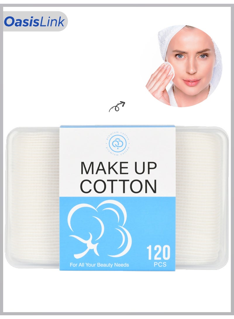 Joudi Round Boxed Makeup Remover Pads - 120PCS Double - Sided Dual - Effect, 100% Natural Plant Fiber, 3 - Layer Cotton, Lint - Free - Image 1